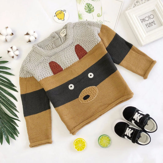 Autumn Winter Children Sweaters Baby Boy Girls Cotton Wool Sweater Cartoon Animal Tops Clothes